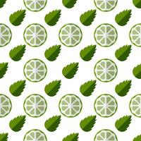 Pattern Slice of lime and mint leaves. Ingredients for tea or Mojito cocktail recipe. Seamless pattern Piece of citrus fruits and herbs on a white background. Refreshing. Flat style. Vector