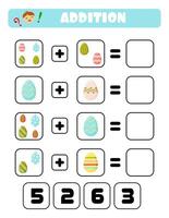 The addition of eggs is a task for children that involves educational development. It is a fun . The game is designed for children and is designed to help them learn vector