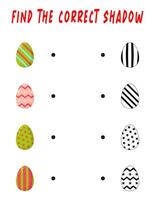 Find the right shade. Educational game with eggs. A worksheet for children. Preschool education. vector