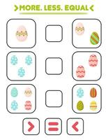 Compare the number of eggs. Write the sign more , less, equal. Teaching children. Education for kindergarten vector