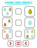 Compare the number of eggs. Write the sign more , less, equal. Teaching children. Education for kindergarten vector