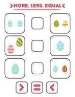 Compare the number of eggs. Write the sign more , less, equal. Teaching children. Education for kindergarten vector