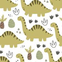 seamless pattern with cartoon dinosaurs, decor elements. Colorful vector flat style for kids. Animals. hand drawing. baby design for fabric, print, wrapper, textile