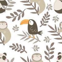 Seamless pattern with animals, decor elements. colorful vector for kids. hand drawing, flat style. baby design for fabric, print, textile, wrapper