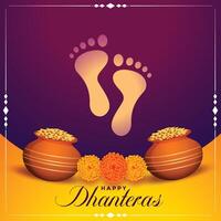 happy dhanteras wishes background with god foot prints vector