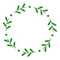 simple green floral circle frame with leaves and branch vector