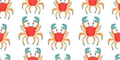 Seamless pattern with cute cartoon crab. Vector crawfish background.