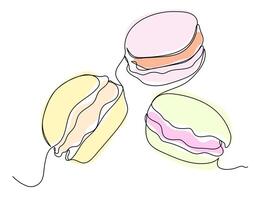 Set of macaroons with sweet fruit cream icons. Vector cakes illustration in minimal line style.