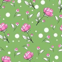 Seamless pattern with peonies on a green background vector