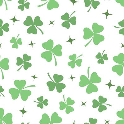 Seamless pattern with clover leaves on white background