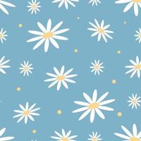 Seamless pattern with daisies on blue background vector