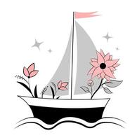 Boat with flowers on white background vector