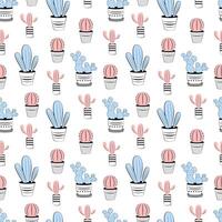 Seamless pattern with cute cacti on white background vector