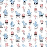 Seamless pattern with cute cacti on white background vector