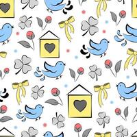 Seamless pattern with birds and birdhouse vector