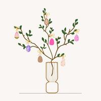 Easter egg tree - vector isolated illustration. Spring centerpiece decorated with Easter eggs and bows. Hand drawn design for prints, poster, card, stickers