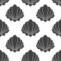 Seamless pattern of scallop seashells. Black silhouette of seashells on a white background. Vector