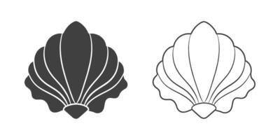 Scallop seashell logo. Isolated silhouette and contour drawing of a scallop on a white background. Vector