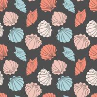 Seamless pattern from seashells. Seashells in pastel colors on a gray background. Vector