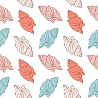 Seamless pattern of sea shells. Seashells of pastel colors on a white background. Vector