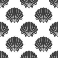 Seamless pattern of scallop seashells. Black silhouette of seashells on a white background. Vector