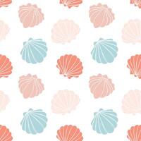 Seamless pattern from seashells. Seashells in pastel colors on a white background. Vector