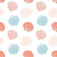 Seamless pattern from seashells. Seashells in pastel colors on a white background. Vector