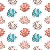 Seamless pattern from seashells. Seashells in pastel colors on a white background. Vector