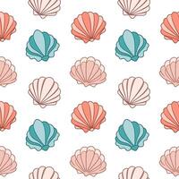 Seamless pattern from seashells. Seashells in pastel colors on a white background. Vector