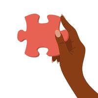 Hand with a puzzle piece. Puzzle pieces symbol of teamwork. Solving a business problem in a puzzle, partnership success. Vector