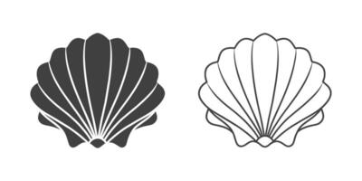 Scallop seashell logo. Isolated silhouette and contour drawing of a scallop on a white background. Vector