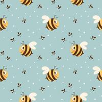 Seamless pattern with cute bee and chamomile flowers on a pastel background. Vector