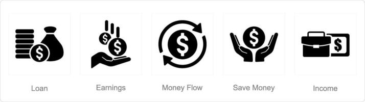 A set of 5 accounting icons as loan, earnings, money flow vector