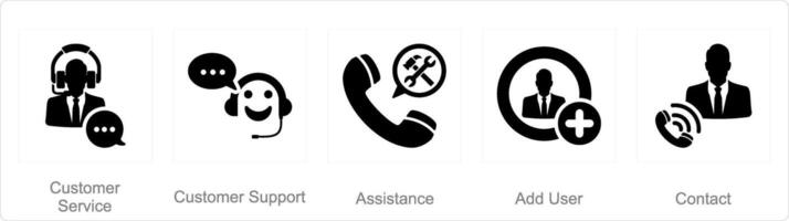 un conjunto de 5 5 contacto íconos como cliente servicio, cliente apoyo, asistencia vector