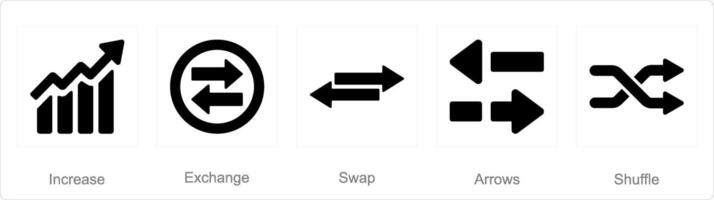 A set of 5 arrows icons as increase, exchange, swap vector