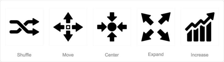 A set of 5 arrows icons as shuffle, move, center vector