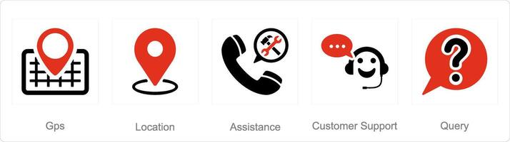 un conjunto de 5 5 contacto íconos como GPS, ubicación, asistencia vector