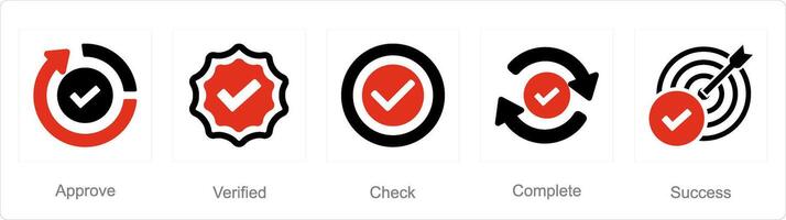 A set of 5 Checkmark icons as approve, verified, check vector