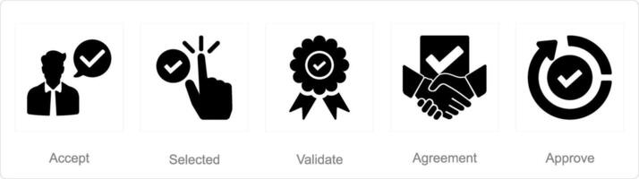 A set of 5 Checkmark icons as accept, selected, validate vector