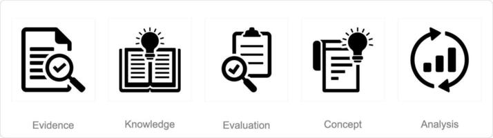 un conjunto de 5 5 crítico pensando íconos como evidencia, conocimiento, evaluación vector