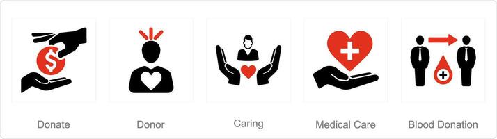 A set of 5 Charity and donation icons as donate, donor, caring vector