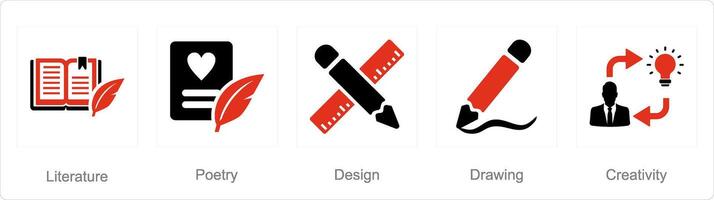 A set of 5 Art icons as literature, poetry, design vector