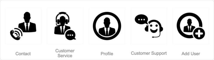A set of 5 Contact icons as contact, customer service, profile vector