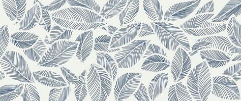 Abstract foliage line art vector background. Leaf wallpaper of tropical leaves, leaf branch, plants in hand drawn pattern. Botanical jungle illustrated for banner, prints, decoration, fabric.