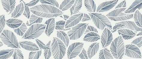 Abstract foliage line art vector background. Leaf wallpaper of tropical leaves, leaf branch, plants in hand drawn pattern. Botanical jungle illustrated for banner, prints, decoration, fabric.