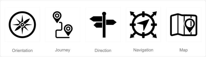 A set of 5 Adventure icons as orientation, journey, direction vector