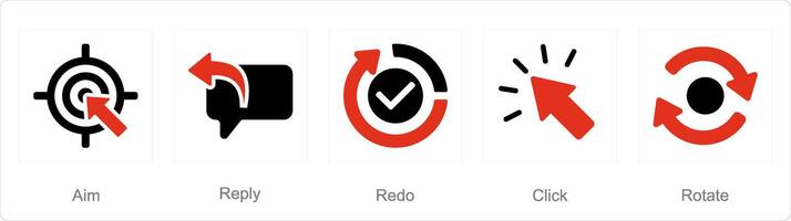 A set of 5 arrows icons as aim, reply, redo vector