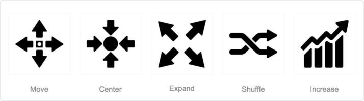 A set of 5 arrows icons as move, center, expand vector