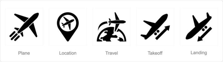 A set of 5 Airport icons as plane, location, travel vector