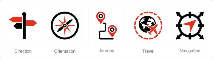 A set of 5 Adventure icons as direction, orientation, journey vector